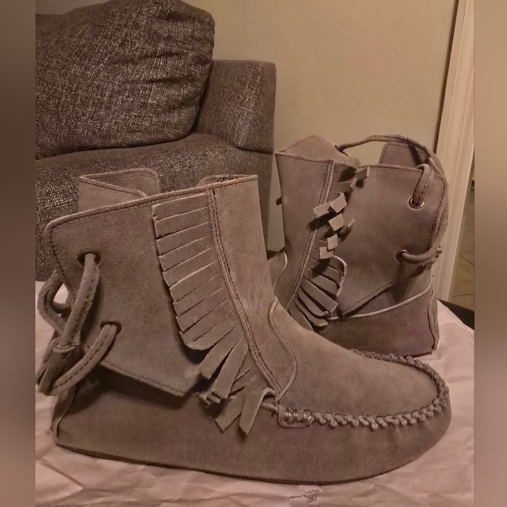 J. Crew Tan Ankle Boots with Fringe Detail